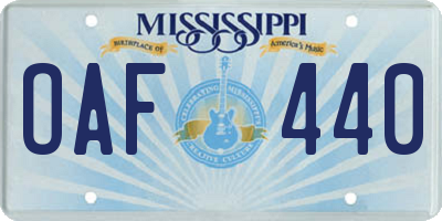 MS license plate OAF440