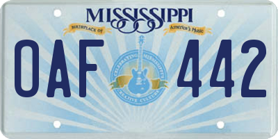 MS license plate OAF442
