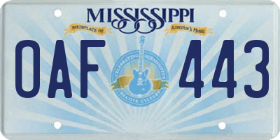 MS license plate OAF443