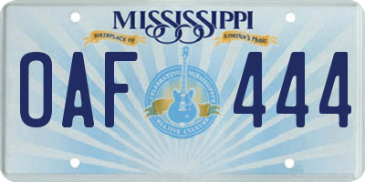 MS license plate OAF444