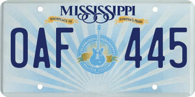 MS license plate OAF445