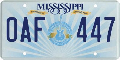 MS license plate OAF447