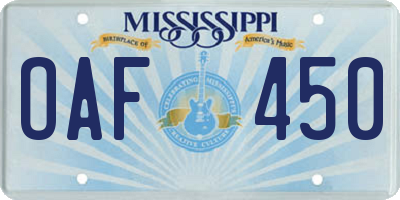 MS license plate OAF450