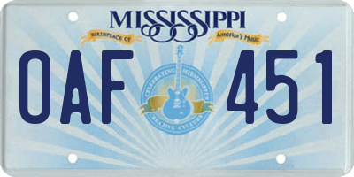 MS license plate OAF451