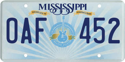 MS license plate OAF452