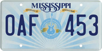 MS license plate OAF453