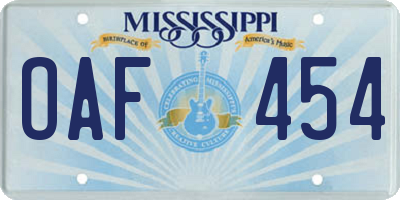 MS license plate OAF454