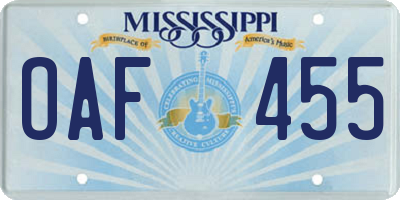MS license plate OAF455
