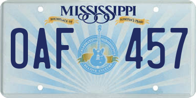 MS license plate OAF457