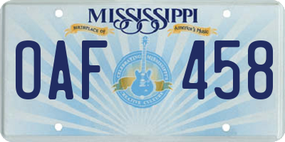 MS license plate OAF458