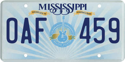 MS license plate OAF459