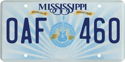 MS license plate OAF460