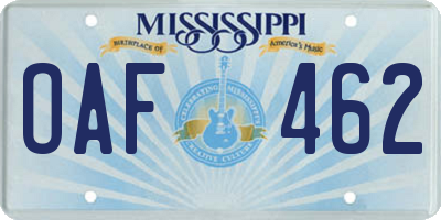 MS license plate OAF462