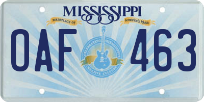 MS license plate OAF463