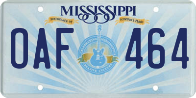 MS license plate OAF464