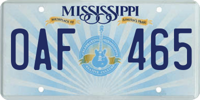 MS license plate OAF465