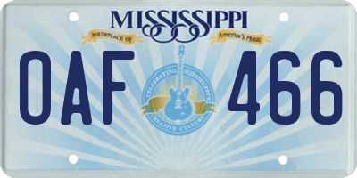 MS license plate OAF466