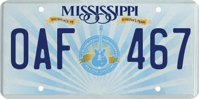 MS license plate OAF467