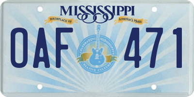 MS license plate OAF471