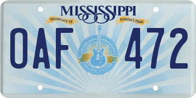 MS license plate OAF472
