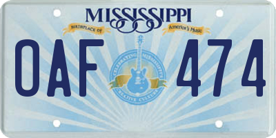 MS license plate OAF474