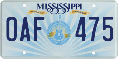 MS license plate OAF475