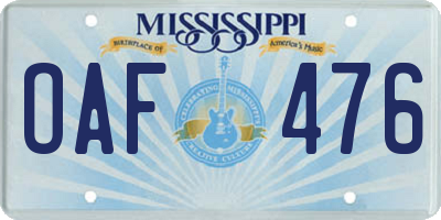 MS license plate OAF476