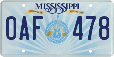 MS license plate OAF478