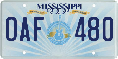 MS license plate OAF480
