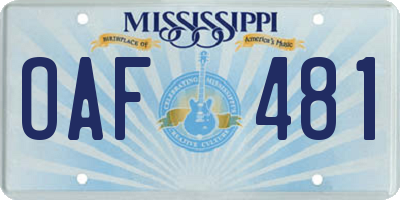 MS license plate OAF481