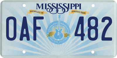 MS license plate OAF482