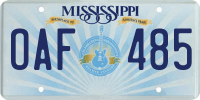 MS license plate OAF485