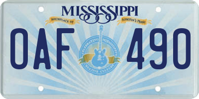 MS license plate OAF490