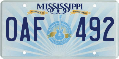 MS license plate OAF492