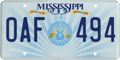 MS license plate OAF494