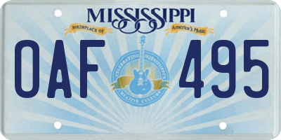 MS license plate OAF495