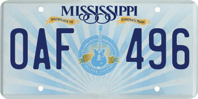 MS license plate OAF496