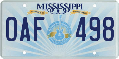 MS license plate OAF498