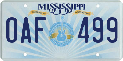 MS license plate OAF499