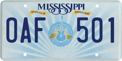 MS license plate OAF501
