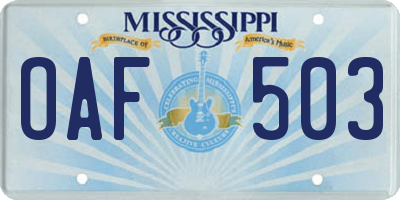 MS license plate OAF503