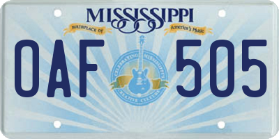MS license plate OAF505
