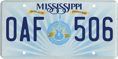 MS license plate OAF506