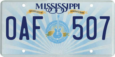 MS license plate OAF507
