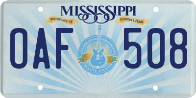 MS license plate OAF508
