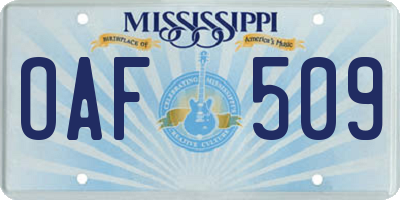 MS license plate OAF509