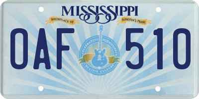 MS license plate OAF510