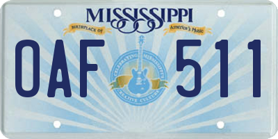 MS license plate OAF511