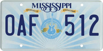 MS license plate OAF512