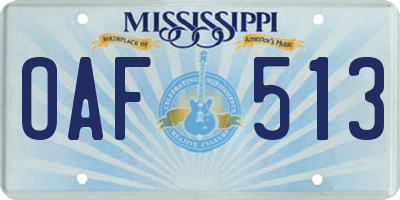 MS license plate OAF513